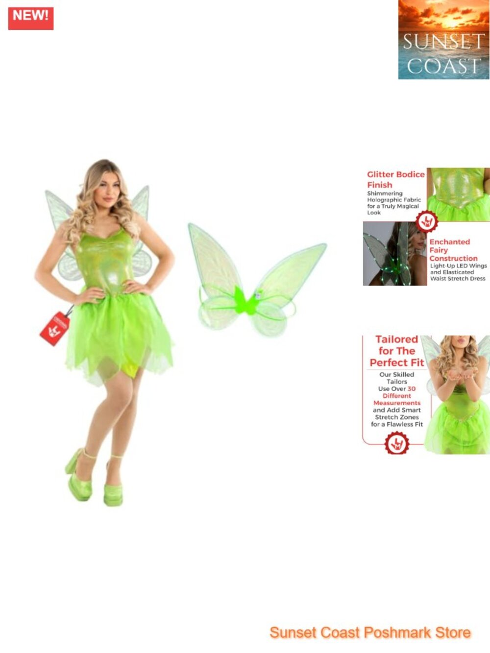 Woodland Fairy Costume Women Shimmering Dress Light Up Wings Halloween